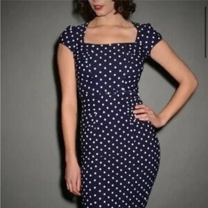Stop Staring stretchy Polka Dot Midi Sheath unique vintage pretty Dress